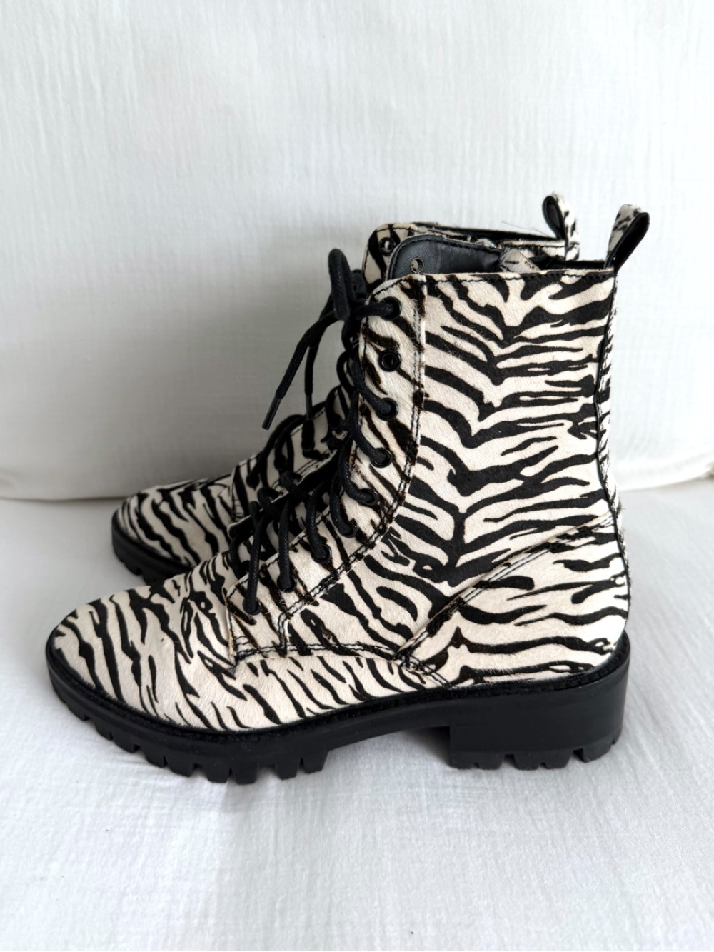Dolce Vita Zebra Lace Up Combat Boots